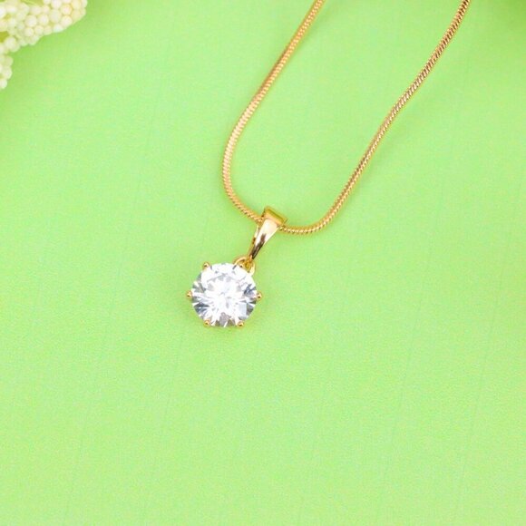 "Sparkling White Solitaire Pendant in Gold – Radiant Charm, XPPT1640 - Picture 2 of 13